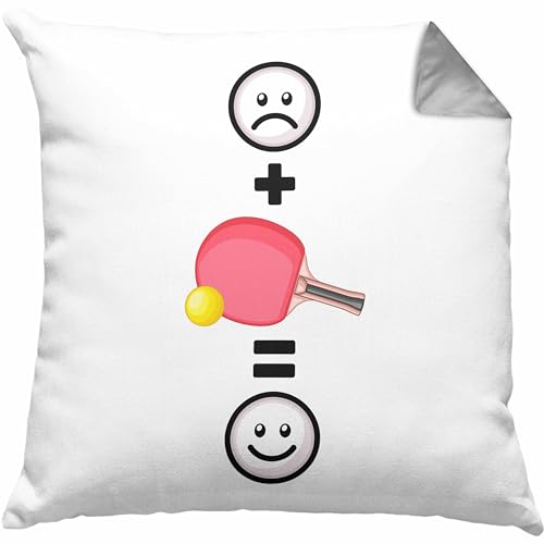 Trendation Tischtennis Kissen mit Füllung 40x40 Geschenk für Tischtennis-Spieler Trainer Lustige Geschenkidee :(+ Tischtennis = :) Geburtstag (Grau)