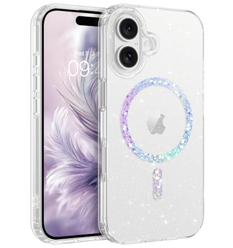 Image of BENTOBEN Magnetic for iPhone 16 Plus Case, Clear Crystal Glitter Phone Case [Compatible with MagSafe] Shockproof Sparkly Cute Women Girl Protective Cover for iPhone 16 Plus 6.7 inch, Clear Glitter