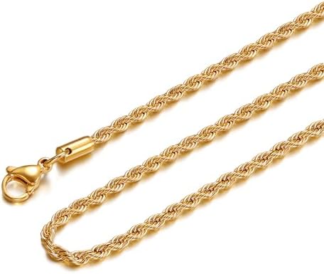 Giftall Men's Stainless Steel Twist Rope Chain Necklace, 1.5mm 30 Inches 18K Gol