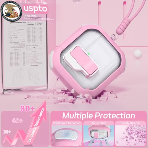 Image of Ekoonpft for AirPods 4 Case 2024, Secure Lock Design Clear Cases for Apple AirPods Pro 4th Generation for Women Girly, Soft Cover with Cleaner,Silicone Wrist Strap,Cute Candy Keychain,Carabiner