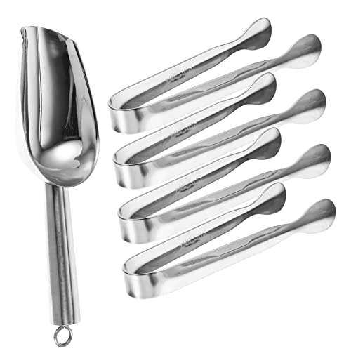CIYODO Stainless Steel Ice Clip and Shovel Set Ice Scooper for Maker Cube Tongs Grains Scoop Restaurant Kitchen Tongs