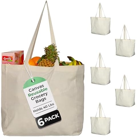 Greenmile 6 Pack Canvas Reusable Grocery Bags Cover