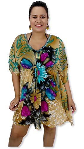 Bata Kaftan Longuete Saída de Praia Estampada Transparente Plus Size 1004