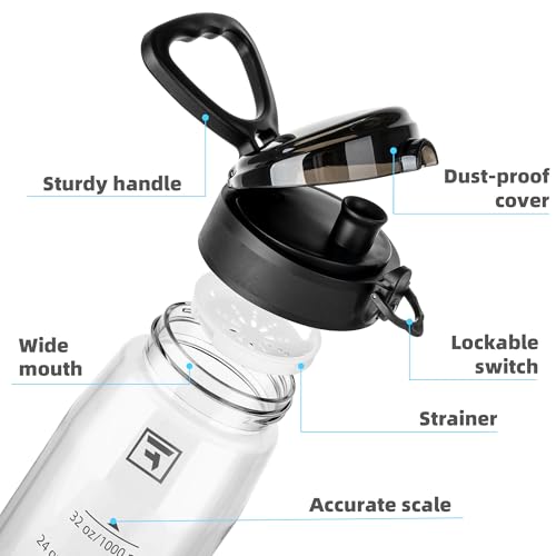 Image of Fanhaw 32 oz Clear Plastic Water Bottle, BPA Free Leakproof Tritan Sports Water Bottle with Chug Lid, Wide Mouth Reusable Bottle for Gym, Travel, School & Office (Clear & Black)