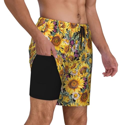Sunflowers Vintage Funny Men's Swim Trunks Board Shorts Quick Dry-3