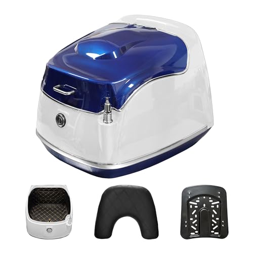 JISYIWOWトップケース バイク リアボックス 38L大容量バイク用ボックス 着脱可能式原付 ABSスクーター収納可能 汎用 アンテナ飾り (ホワイト (ブルー))