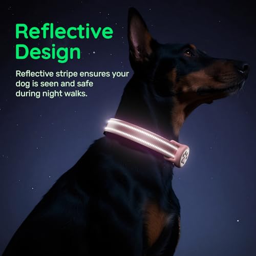 Airtag Dog Collar, Reflective Ultra-Durable Nylon Padded with QR Code Buckle & IP68 Waterproof Air Tag Holder Compatible for Apple AirTag, Comfortable for Small Medium Large Dogs(Pink,L) - Image 6