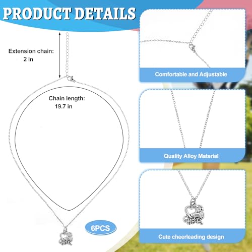 GANGBARU 6 Pcs Cheer Necklace Adjustable Cheer Leading Necklace Silve Sports Competition Accessories Jewelry Pendant Bulk Charm Birthday Favors for Women Cheer Team - Image 3