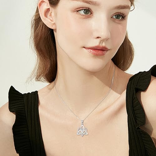 YAFEINI Celtic Knot Heart Necklace 925 Sterling Silver Opal Triquetra Necklace Irish Celtic Jewelry Birthday Present for Women2