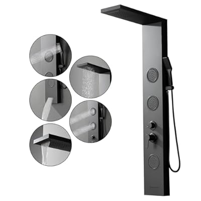 Homevacious Black Shower Panel Tower System, Rainfall Waterfall Shower Head,3 Massage Body Jets,Handheld Shower Head and Tub Spout,Wall Mounted Multi-Function Bathroom Shower Panel