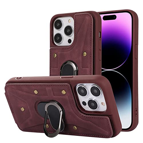 Étui portefeuille magnétique en cuir avec anneau support pour iPhone X et XS vin rouge