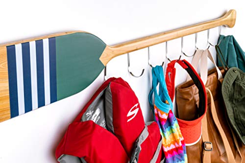 Best Seller Coat Rack Wall Mount with 8 Hooks on Boat Paddle. Fun, Nautical Themed Clothes Hanger. Makes a Great Gift. Fully Assembled. Mount on Wall or Door in Mudroom, Entryway, Bathroom, Bedroom. Color: Green