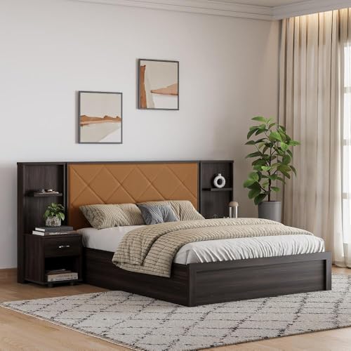 Image of Wakefit Bed | 3 Yr Warranty | Bed Queen Size, Storage Box & Camel Fabric Cushioned Upholstery Headboard, Density:680-750kg /m, Termite & Borer Resistant, Fits Mattresses Up to 8 inches(Noctis78x60-WM)