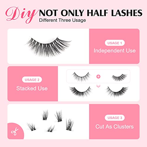 Parriparri Half Lashes with Clear Band Cat Eye Lashes Natural Look 10 works Corner False Eyelashes Demi Fake Lashes Fluffy Wispy Faux Mink Eyelashes - Image 3