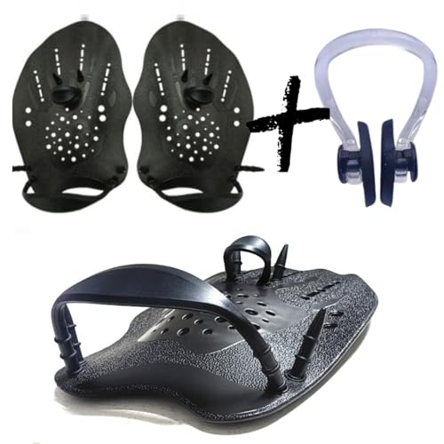 Pala de Mano para natación, Manopla con Correas Ajustables, Ayuda al Entrenamiento de Fuerza Regalo Pinzas para la Nariz, Pinza de Nariz para Natación Unisex Impermeable Silicona Clip de Nariz