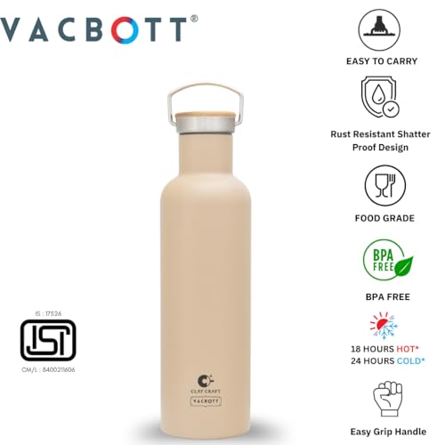 Image of CLAY CRAFT VACBOTT Melissa Classic Double Walled 18 Hours Hot and 24 Hours Cold Vacuum Insulated Flask 860 ml, 2 Pcs Bottles for Travelling|BPA-Free|Leak Proof|BIS Certified|1Year Limited Warranty