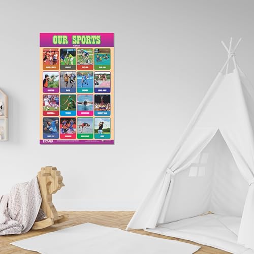 Image of ESCAPER Our Sports Educational Charts, (11.5 x 17.5 inches), 300 GSM Paper, Laminated Self Adhesive Back, Kids Study Material, Learning Posters, Perfect For Home Schooling, Nursery Students