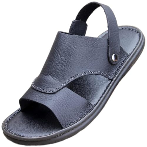 Men Sandals Classic Comfortable Man Shoes Beach Slippers Wear-Resistant Male Cow Leather Casual Shoes(D,41 Code)