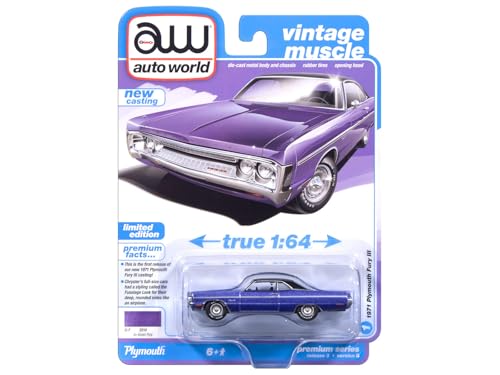 Modelo a escala 1/64 de 1971 Fury III color violeta miniatura 3