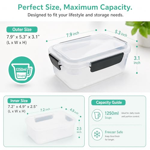 Image of YORY 5cup Plastic Food Storage Containers With Lids For Lunch Meal Prep,5pk