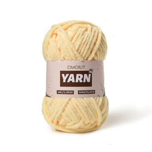 Image of Plush Chenille Chunky Crochet Yarn - Baby Yarn for Crocheting Soft - Velvet Yarns Knitting for Blankets Crafts - Fluffy Amigurumi Yarns 50g / 65.6yd (Yellowish)