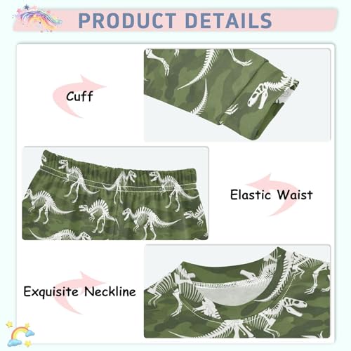 Pajama Sets Long Sleeve Dinosaur Skeletons Camouflage Soft Comfy Sleepwear 2 Piece PJS 3-8T4