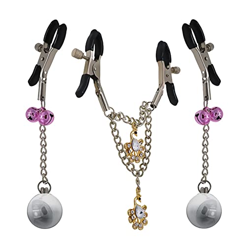 HCUDFN Pinzas for pezones de acero inoxidable con bolas con peso, juego de cadena con pinzas for pezones sexys, camilla for clítoris, labios, clip de esclavitud for mujeres y hombres