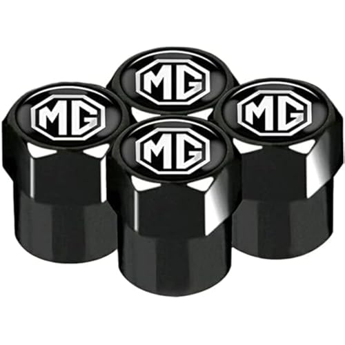 Lot de 4 capuchons de valve de pneu chromés Noirs compatibles avec les voitures MG MGb MG6 MG3 gt zr zs zt Midget Magnette