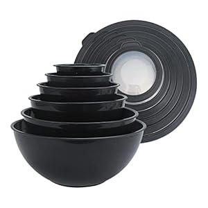 COOK WITH COLOR Mixing Bowls with TPR Lids – 12 Piece Plastic Nesting Bowls Set includes 6 Prep Bowls and 6 Lids, Microwave Safe (Speckled Black)