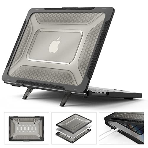 Carcasa MacBook Air 13 rígida premium antiarañazos con soporte integrado A2337 negro mate