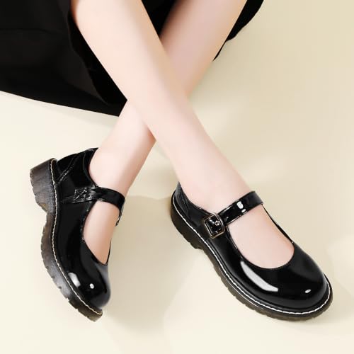 XMM Mary Jane Shoes Black Platform Leather Glossy Mary Janes for Women Flat by XMM - Used condition - Image 3