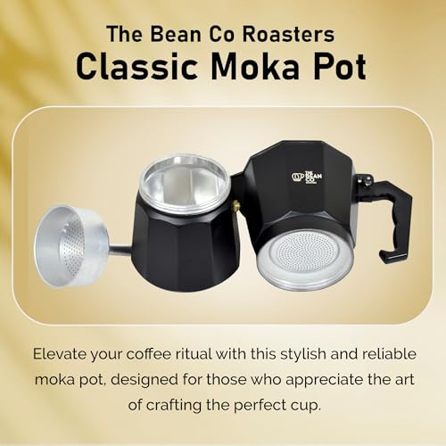 Image of THE BEAN CO Classic Moka Pot | Premium Aluminium | Stovetop | Espresso Coffee Maker (300 ml, Black)