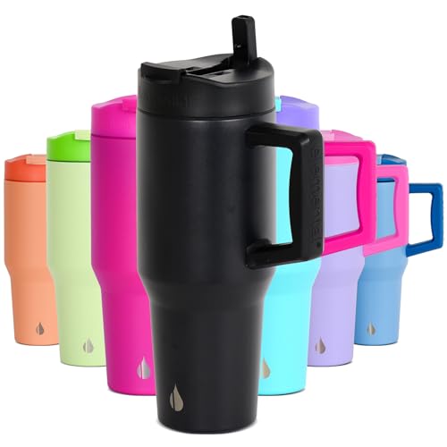 Image of Elemental 100% Leak Proof 32oz Tumbler with Handle & Straw Travel Mug | Stainless Steel Double Wall Insulated Tumbler for Hot and Cold Beverages with Sip & Straw Lid