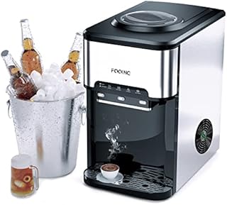 Ice Maker Machine FOOING 3 in 1 Portable Ice Maker with Cold/Hot Water Dispenser, 12 Cubes in 7 Mins Stainless Steel Nugget Ice Cube Makers, 44Lbs in 24H Ice Machine for Home/Office/Bar