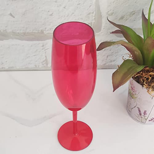 Taça Para Espumante Champagne 280ml Plástico Vermelho Translúcido Ou