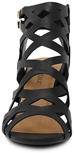 Marcorepublic Casablanca Women's Open Toe Strappy Laser Cutout Caged Chunky High Heels Dress Sandals - (Black Nb) - 7.5 #TOP2