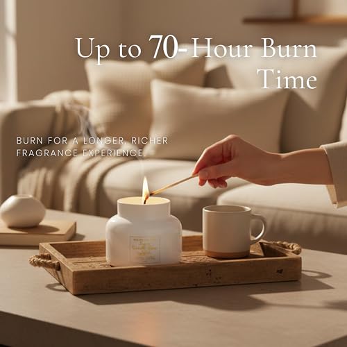 Image of Majestic Zen Vanilla Bean Soy Candle - 70-Hour Clean Burn Aromatherapy Candle with Warm Vanilla & Bourbon Scent - Large 19oz Jar Home Decor Gift Candle for Men & Women