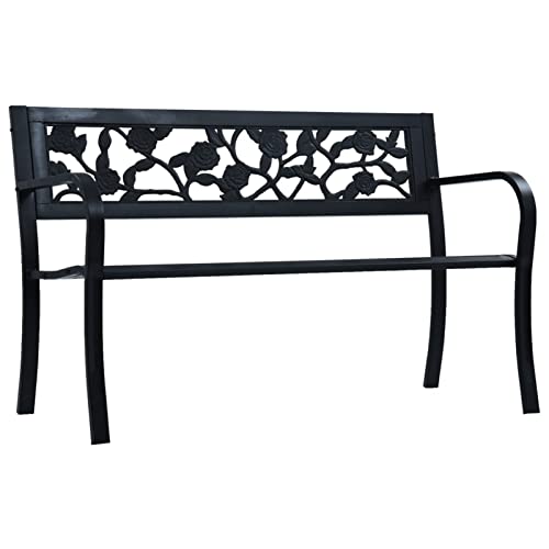 Banc de jardin 125 cm en acier noir pour aménagement extérieur de parc