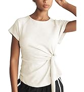 GTLIAE Women's Tie Belt Short Sleeve Pullover Summer Slim Fit Daily Casual Top Soft Stretch Activ...