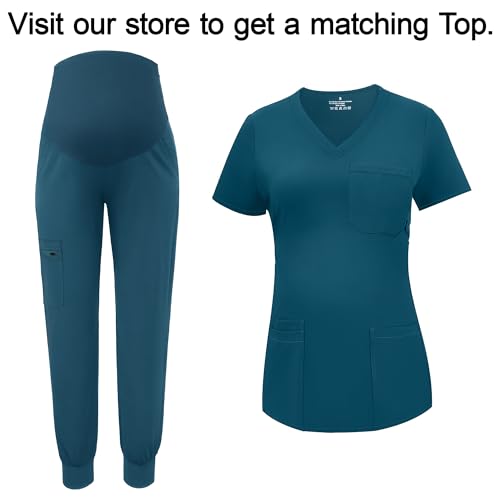 Image of PACBREEZE Women's Maternity Scrub Pants Workwear Maternity Jogger Pants Pregnancy Clothes, S-XXL(Caribbean Blue, X-Large)