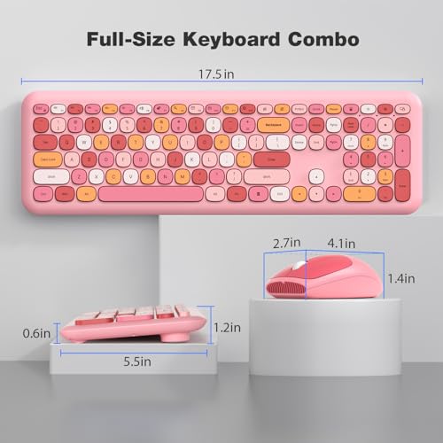 Image of Wireless Keyboard and Mouse Combo - MOFII Pink Full-Sized Plug and Play Colorful Keyboard - Silence Keycap Keyboards with USB-A 2.4G Receiver, for Laptop, Windows, PC, Desktop