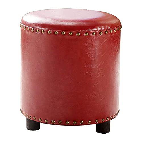 GBYAGECZ Taburetes Reposapiés de Madera Hechos a Mano Reposapiés Reposapiés Otomano Puff Redondo Mesa de Centro de Maquillaje Silla Reposapiés con Cubierta de Cuero de Cera de Aceite sintético H 13.