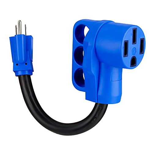 VOGREX 50 Amp to 15 Amp RV Adapter Cord, 5-15P Male to 14-50R Female Electrical Power Dogbone Plug, Heavy Duty STW 10 Gauge 12 Inch for RV Trailer Camper
