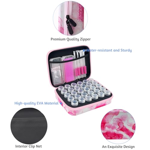 Image of 30 Slot Diamond Art Storage Box | Pink Bead Organizer Case with Drill Tools, Portable Craft Box, For 5D DIY Art Kits