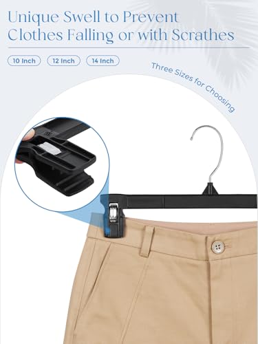 30-Pack 12-Inch Black Plastic Skirt Hangers with Non-Slip Clips and 360° Hooks - Durable, Sturdy, and Economical for Hanging Skirts or Pants