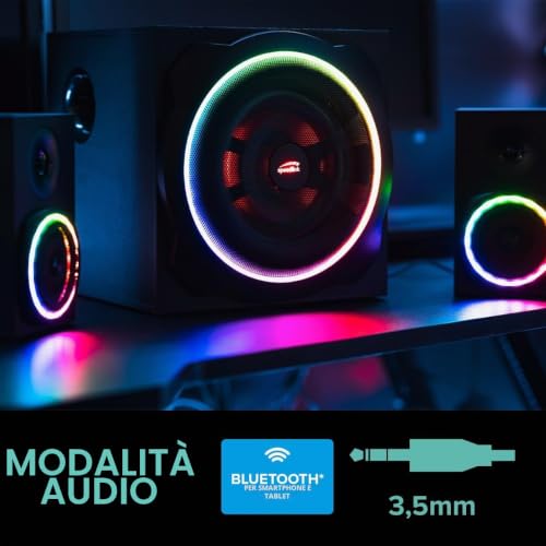GRAVITY CARBON RGB 2.1 - Bluetooth Altoparlanti per PC con Subwoofer in legno - Casse per PC - Immagine 1