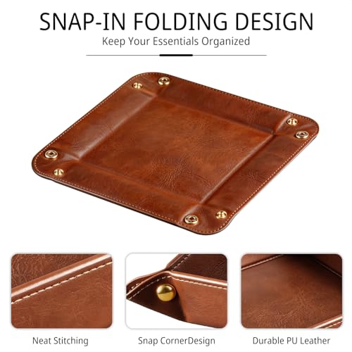 Image of YAPISHI Light Luxury Valet Tray for Men, PU Leather Vanity Jewelry Tray & Decorative Perfume Catchall, Folding Travel EDC Dump Tray, Nightstand Organizer Caddy for Keys, Watches, Coin Bowl Dish