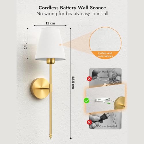 Image of NYRWANA Pack of 2 Rechargeable Modern LED Wall Lamp with Remote Control, 3 Color Temperature, Dimmable Brightness, Timer Function, Wireless Wall Light for Bedroom, Living Room, Bedside Decor (White)