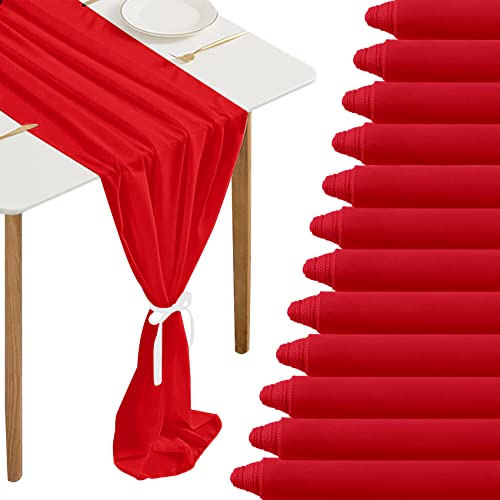 Fivenl 12 Pack Chiffon Table Runner - 27 x 120 Inches, Sheer, Romantic, Wedding & Party Decor (Red) by Fivenl - Used condition - US$38.96