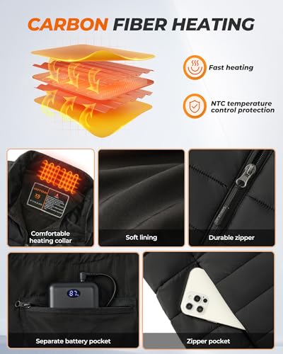 Image of Heated Vest Women, 9 Heating Zones, Horizontal Quilting, Nylon | 16000mAh 7.4V Battery, Womens Heated Vest for Winter Commuting, Hiking, Mountaineering, Fishing, Skiing, Cycling